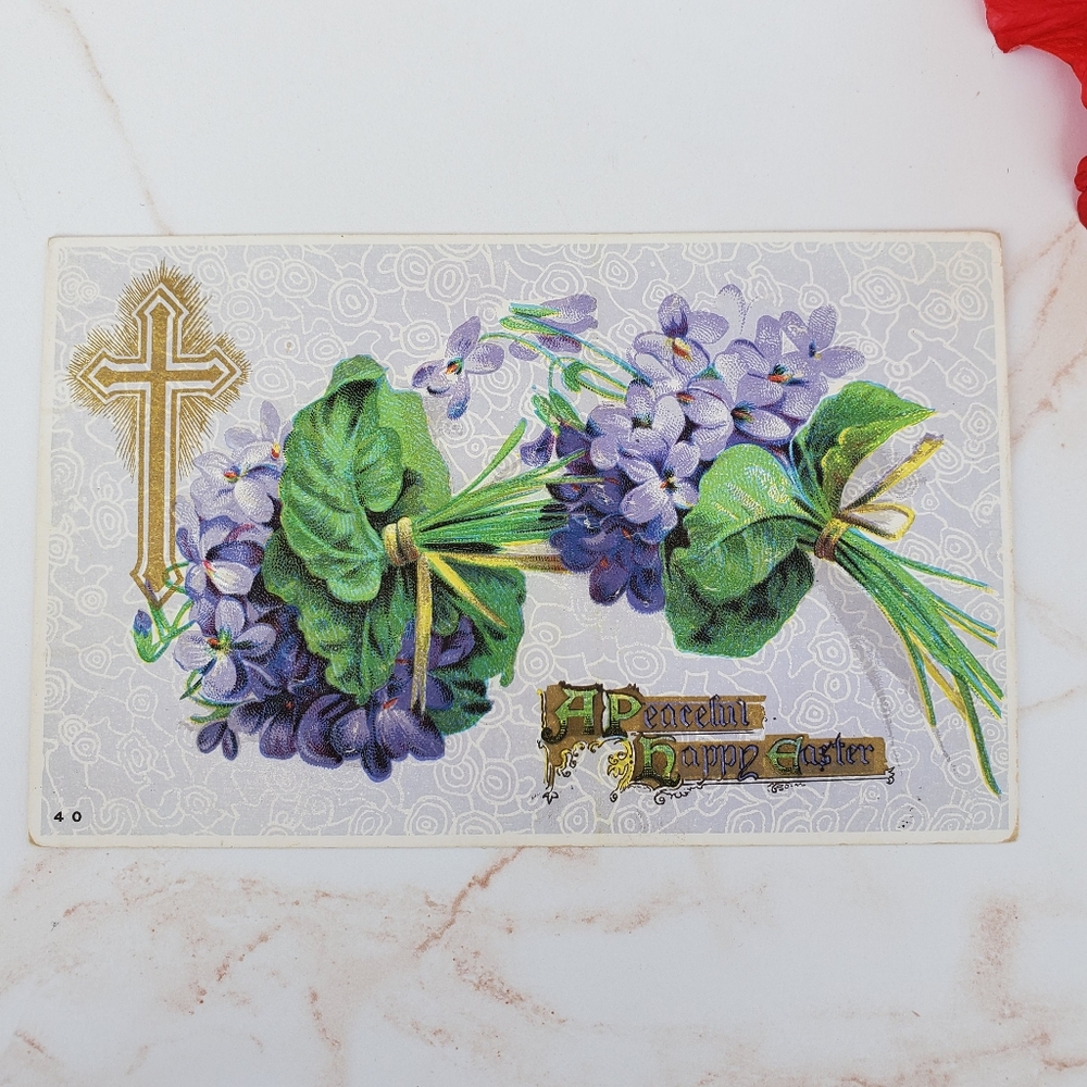 Vintage postcard 'A Peaceful Happy Easter' excellent condition raised relief